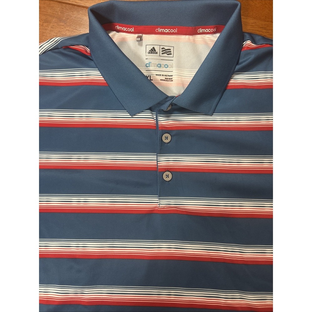 Adidas Polo Shirt Men's Size XL Climacool Blue striped Golf